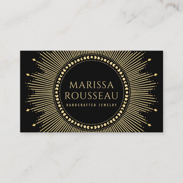 Gold Sunburst Celestial Jewelry Designer Business  Card (Front)