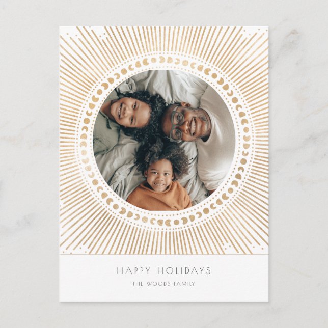 Gold sunburst frame art deco family photo Holiday Postcard (Front)