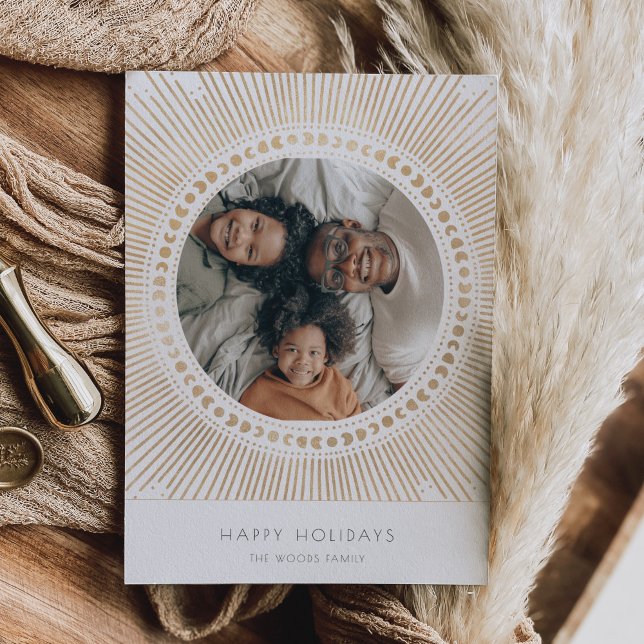 Gold Sunburst Frame Art Deco Photo Holiday Card (Creator Uploaded)