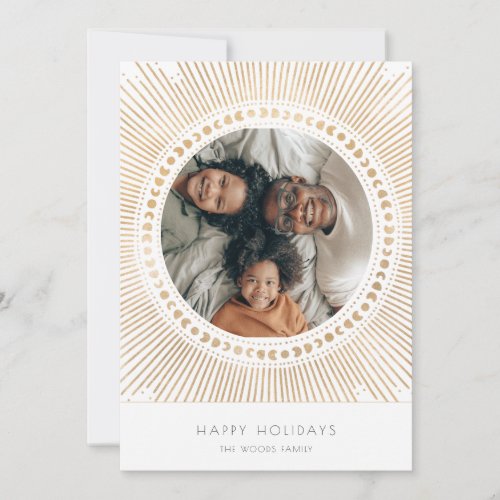 Gold sunburst frame art deco photo holiday card