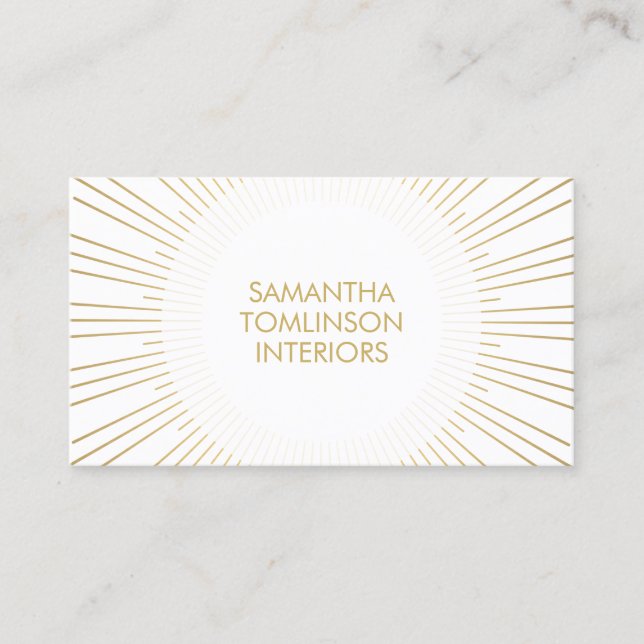 Gold Sunburst on White Interior Designer Business Card (Front)