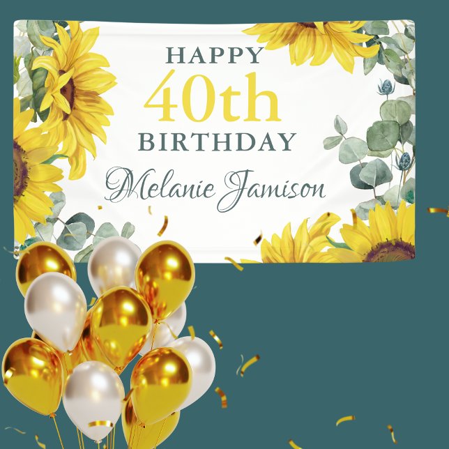 Gold Sunflower 40th Birthday Party Banner (Creator Uploaded)