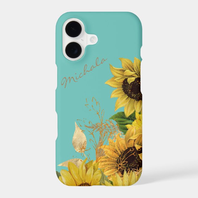 Gold Sunflower Bouquet on Sky Blue Case-Mate iPhone Case (Back)