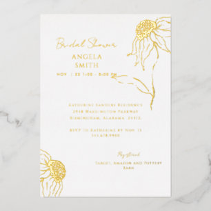 Gold Sunflower Bridal Shower  Foil Invitation