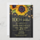 Gold sunflower country barnwood 100 fabulous years invitation (Front)