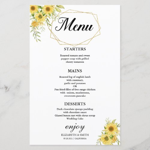 Gold Sunflower Geometric Rustic Elegant Wedding