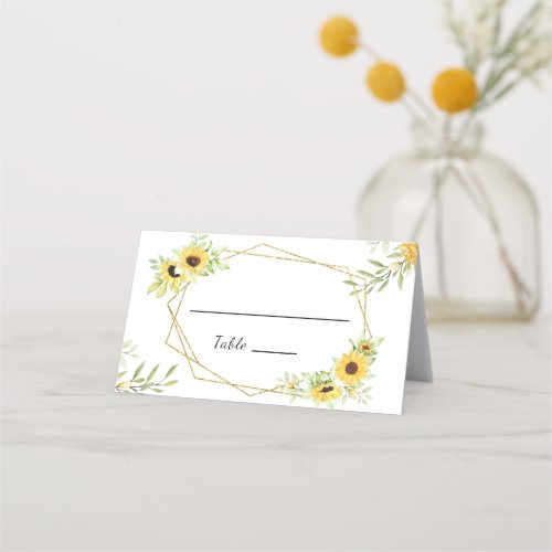 Gold Sunflower Geometric Rustic Elegant Wedding Place Card