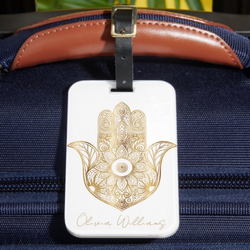 Gold Sunflower Hamsa Hand Luggage Tag