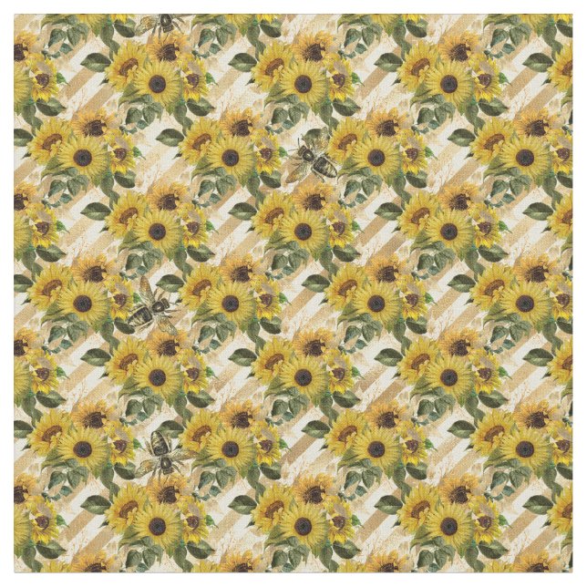 Gold Sunflower Honeycomb bee Pattern Monogram Fabric (Close Up)