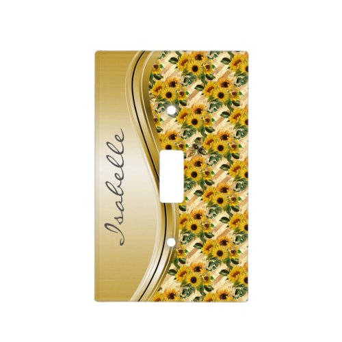 Gold Sunflower Honeycomb bee Pattern Monogram Light Switch Cover