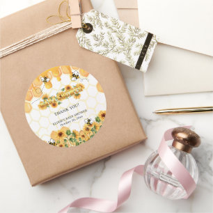 Gold Sunflower Honeycomb Honeybee Baby Shower Classic Round Sticker