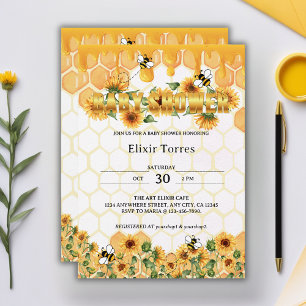 Gold Sunflower Honeycomb Honeybee Baby Shower Invitation