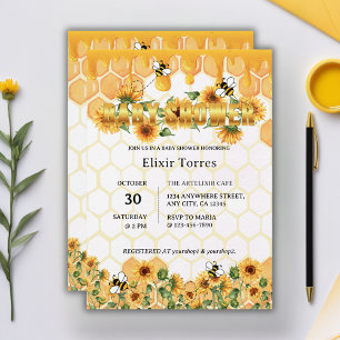 Gold Sunflower Honeycomb Honeybee Baby Shower Invitation