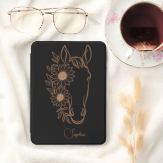 Gold Sunflower Horse Line Art Name Kindle Cover
