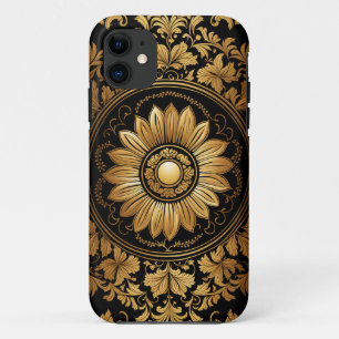 Gold Sunflower in Ornate Baroque  iPhone 11 Case