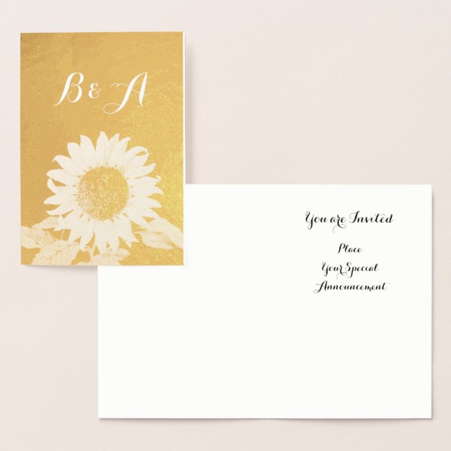 GOLD SUNFLOWER  RUSTİC SUMMER WEDDING  MONOGRAM FOIL CARD (Display)