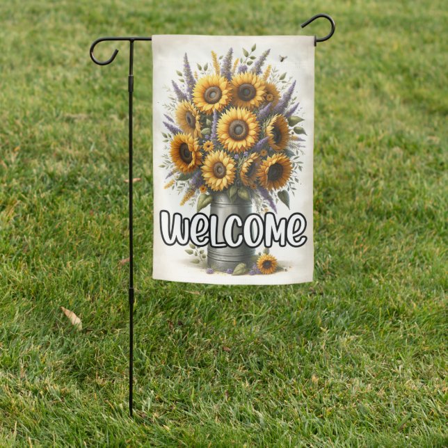 Gold Sunflower Vase Flowers Welcome Garden Flag (In SItu)