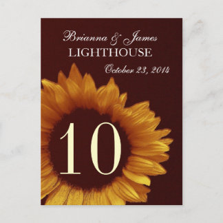 Gold Sunflower Wedding Table Number
