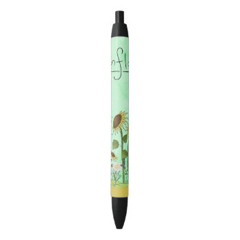 Gold Sunflower Yellow Country Prims Summer Autumn Black Ink Pen by SterlingMoon at Zazzle