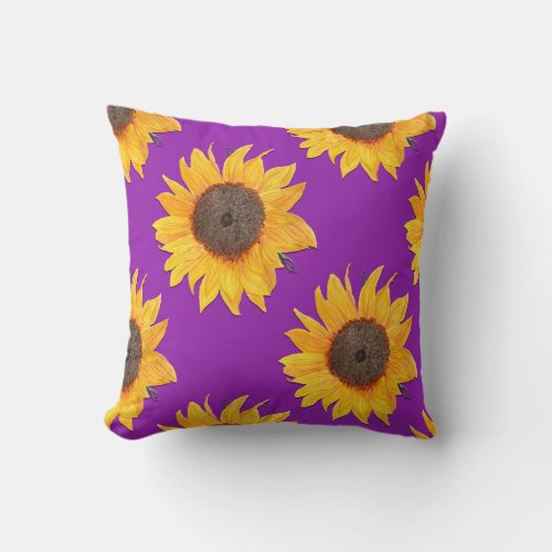 Gold Sunflowers and Purple Throw Pillow
