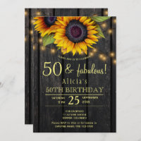 Gold sunflowers country barn wood fifty fabulous invitation