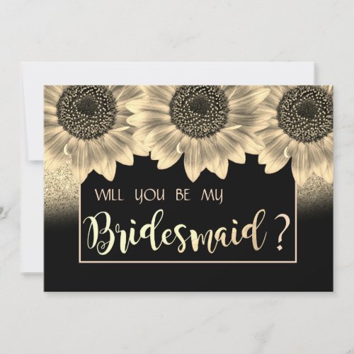 Gold Sunflowers Glitter  Bridesmaid Card