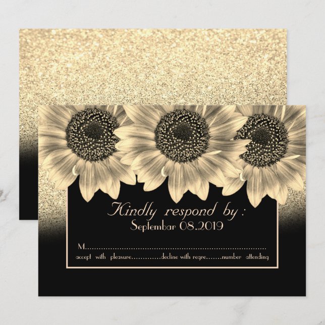 Gold , Sunflowers, Glitter   RSVP Card (Front/Back)