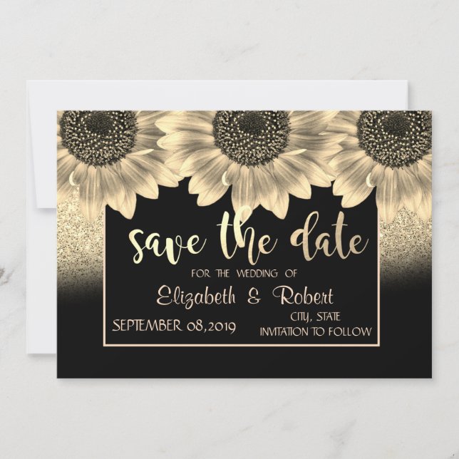 Gold , Sunflowers, Glitter  Save The Date (Front)
