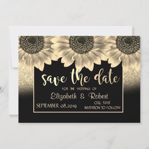 Gold  Sunflowers Glitter  Save The Date