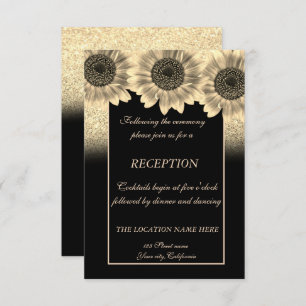 Gold , Sunflowers, Glitter Wedding Reception Invitation