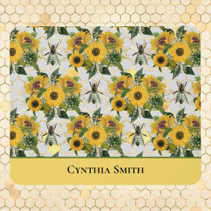 Gold Sunflowers Honeycomb and Royal Bee with Name Mouse Pad