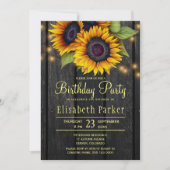 Gold sunflowers rustic barn wood birthday party invitation (Front)
