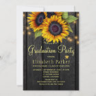 Gold sunflowers rustic barn wood graduation party
