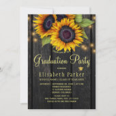Gold sunflowers rustic barn wood graduation party invitation (Front)