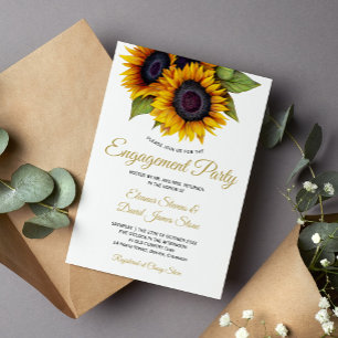 Gold sunflowers rustic classy elegant engagement invitation