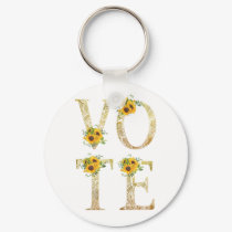 Gold Sunflowers Vote Keychain