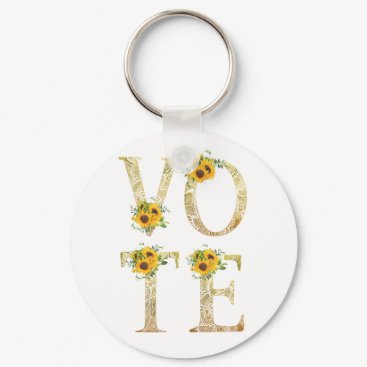 Gold Sunflowers Vote Keychain