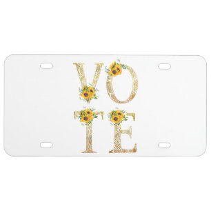 Gold Sunflowers Vote License Plate