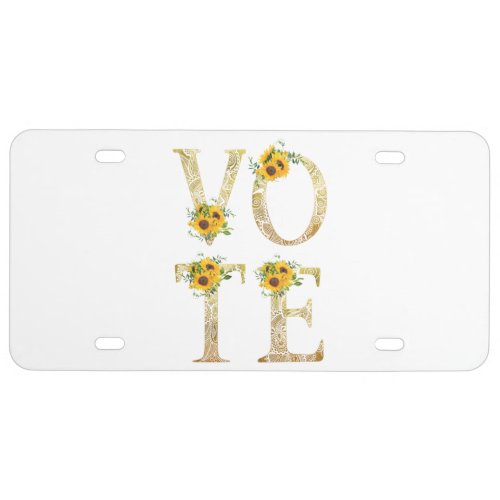 Gold Sunflowers Vote License Plate