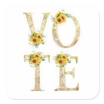 Gold Sunflowers Vote Square Sticker