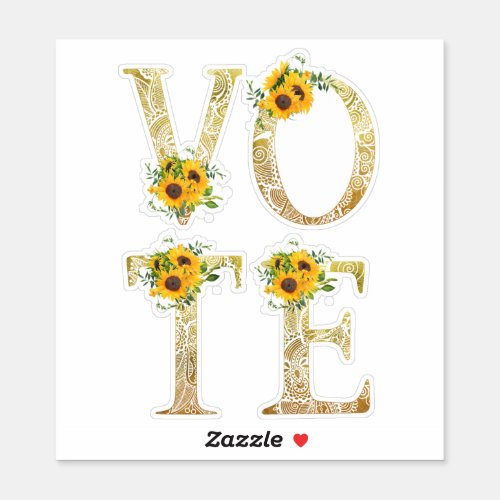 Gold Sunflowers Vote Sticker