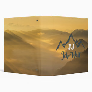 Gold sunrise personalizable mountains monogram 3 ring binder