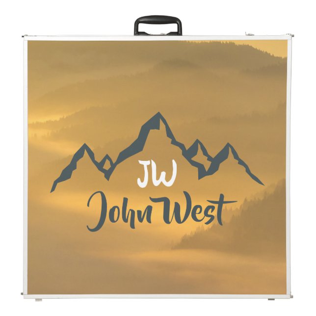 Gold sunrise personalizable mountains monogram beer pong table (Folded)