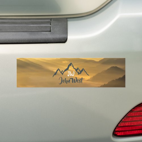 Gold sunrise personalizable mountains monogram bumper sticker
