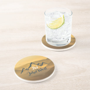 Gold sunrise personalizable mountains monogram coaster