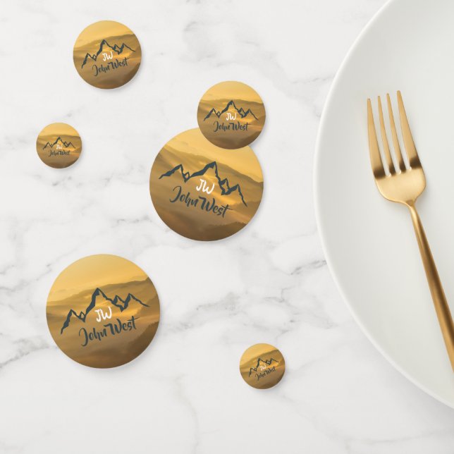 Gold sunrise personalizable mountains monogram confetti (Group)