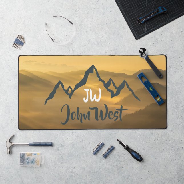 Gold sunrise personalizable mountains monogram desk mat (Workstation)