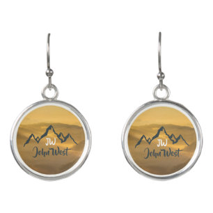 Gold sunrise personalizable mountains monogram earrings