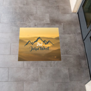 Gold sunrise personalizable mountains monogram floor decals