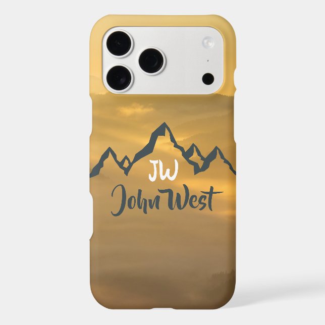 Gold sunrise personalizable mountains monogram iPhone case (Back)